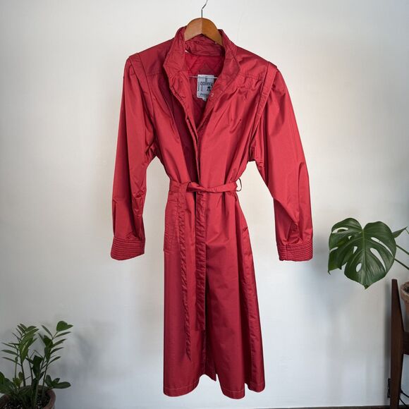 Vintage 80s Full Length Red Nylon Raincoat | Removable Quilted Liner, J Gallery - Picture 11 of 11